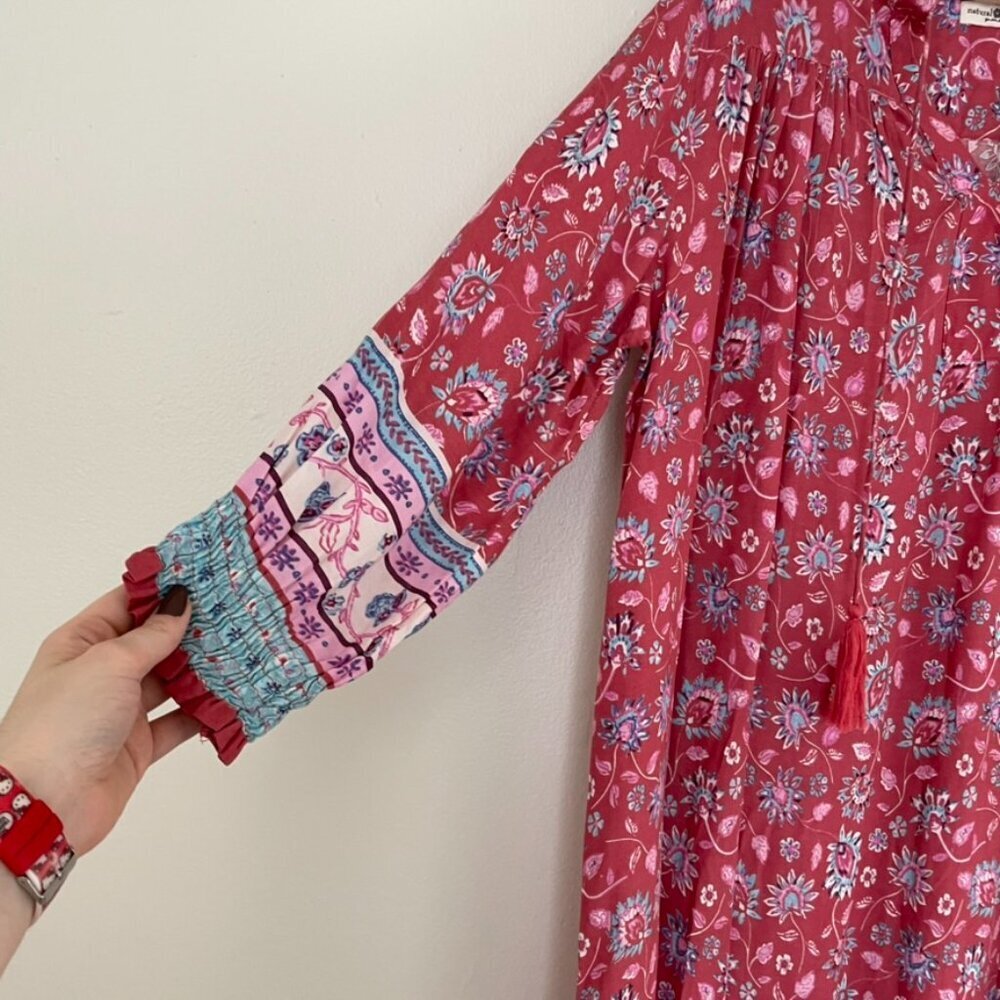 Natural Life Dara Floral Tassel Kaftan 3/4 Sleeve Maxi Dress Size Medium - Picture 5 of 7